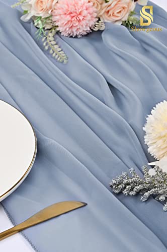 12 Pcs Chiffon Table Runner 10Ft Wedding Table Runner, 28X120 Inches Dusty Blue Romantic Sheer Gauze Table Runners For Wedding Bridal Shower Baby Shower Birthday Party Cake Table Decor #TOP4