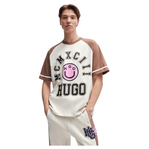 T-Shirt HUGO Nacamos Ample en Jersey de Coton de Haute Qualité Motif Artistique