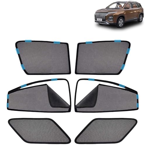Image of KINGSWAY Car Sun Shade Curtains Only Compatible with Morris Garages (MG) Hector Plus (2022 to 2025) | Front Window in Half Cut and Rear in Zipper (Magnetic) | UV & Heat Protection | Pack of 6 Pcs