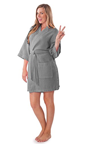 Image of Turquaz Lightweight Short Robes For Women Waffle Kimono Bathrobe - Soft, Fast-Drying, Long-Lasting Cotton Blend