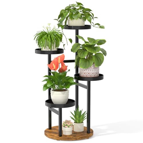 LASZOLA Corner Plant Stand Indoor Flower Shelf Tall, 4 Tiers Metal Black