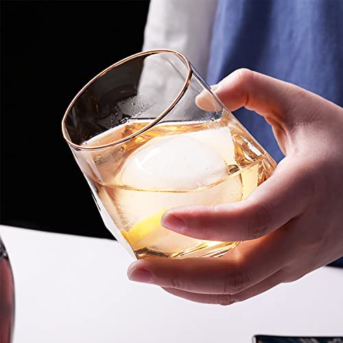Xkxkke Diamond Wine Glass Set Of 4, 10 Oz Modern Stemless Gold Rim Glass Cups Drinking Glassware For Serving Party,Home,Bar, Restaurants Clear 4 Pack #TOP5