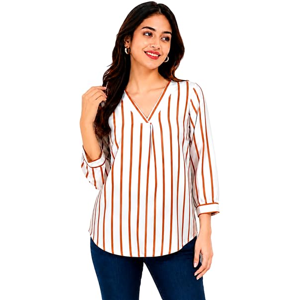 lerika Women's Striped Short Sleeve Shirt |Minimalist Striped Short Sleeve Top-picture-19