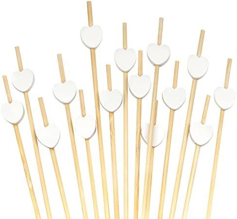 BambooMN 4.7" Decorative White Heart Bamboo Cocktail Fruit Sandwich Picks Skewers for Catered Events, Holiday's, Restaurants or Buffets Party Supplies, 1000 Pieces