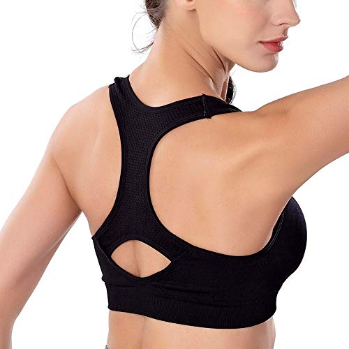 CARETOO Sport BHS für Frauen Racerback Medium High Impact Sport Fitness Yoga 3 Packs, Schwarz + Grau + Rose, S Fit 65B 65C 65D 70BC70D 75BC - 5