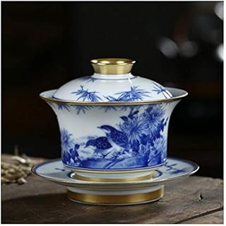 ZHOUYUFAN Ceramic Hand-Painted Blue and White Tureen Jade mud Live and Work in Gilt Tureen with God (Color : Natural)
