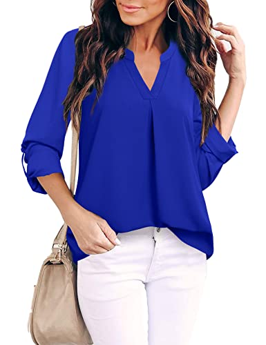 Gaharu Women's Blouses 3/4 Sleeve Work Shirt Chiffon Tunic Top Office Wear4