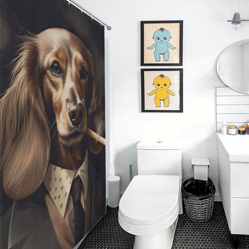Rideau de douche Dachshund crème lavable en polyester imperméable