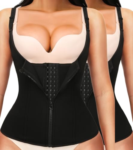 Image of YADIFEN Waist Trainer for Women,Zipper Corset Body Shaper for Tummy Control Neoprene Cincher Sweat Sauna Vest Tank Top 2 Packs