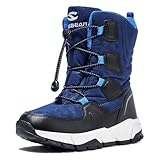 HOBIBEAR Kids Snow Boots Boys Girls Mid Calf Waterproof Warm Faux Fur Lined Insulated Winter Shoes Blue, 1 Little Kid