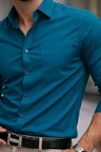 Image of Nexora Men's Slim Fit Formal Shirt, Cotton, Full Sleeve, Spread Collar, Breathable, Office