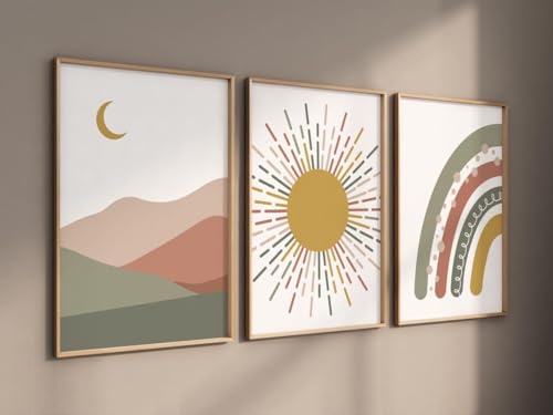 Affiches arc-en-ciel pour chambre bébé et enfant style bohème naturel chic
