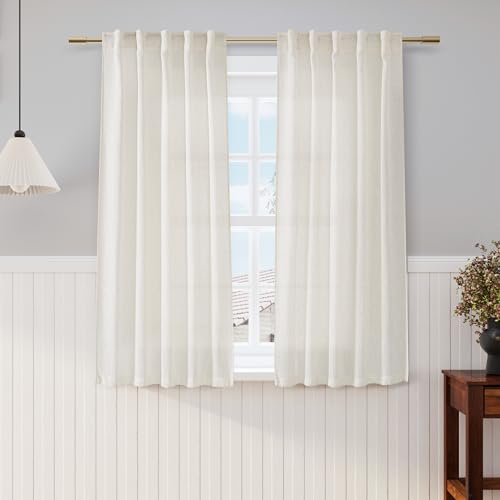 Image of Linen Short Curtains W36xL54 Inch for Living Room Ivory Natural