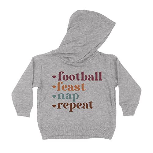Football Feast Nap Repeat Kids Hoodie Sweatshirt Toddler 2T Heather Grey