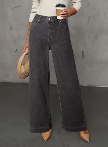 Image of Dokotoo Women's Casual High Waisted Jeans Stretch Wide Leg Loose Denim Pant