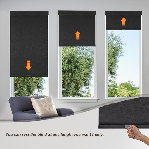 Persilux Custom Size Free-Stop Cordless Blinds for Indoor Windows with Cover, Window Shades Blackout Roller Blinds, Thermal Insulated Fabric UV Protection for Kitchen, Office, Living Room, Black - Thumbnail 5