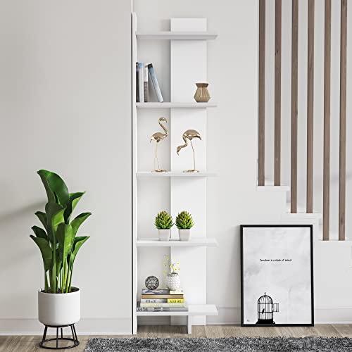Decorotika Alice 5-Tier Corner Bookcase Bookshelf, Storage, Display Unit And Organizer For Living Room, Dining Room, Bedroom, Kitchen And Bathroom, Multiple Use, Modern Design (White) #TOP4