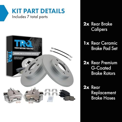 Image of TRQ Rear Brake Pad and Rotor Set Ceramic G Coated Rotors Calipers Compatible with 2004 Pontiac Grand Prix