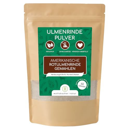 Polvo de Corteza de Olmo para Perros y Gatos 60g – 100% Corteza de Olmo Americano – Protección Natural para el Estómago – Calma Estómago e Intestinos