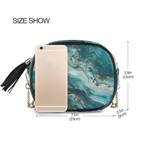 Image of ALAZA Women's Teal Blue Marble PU Leather Crossbody Bag Shoulder Purse with Tassel