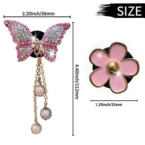 Image of Daisy & Butterfly Pandent 4 Pcs Bling Car Air Fresheners, Vents Clips with Diamond Decor & Sunflower Mask Hook