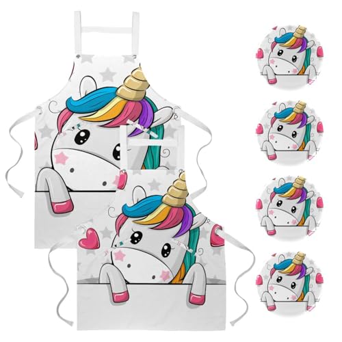 Tablier de cuisine anti-taches lot de 2 grand modèle ajustables avec 4 broches licorne