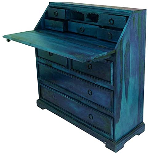 Image of Solid Sheesham Wood Writing Study Table for Students Office Desk Workstation Computer Laptop Table with Drawer Storage for Home Office Library Wooden Furniture (Blue)