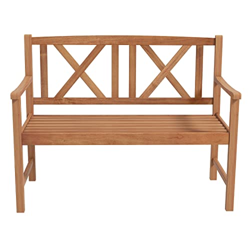 Image of Giantex Patio Garden Bench Loveseat - 2-Person Acacia Wood Bench with Armrest, Backrest, Sturdy Frame, 800lbs Capacity, Outside Park Bench for Patio, Yard, Front Porch, Outdoor Garden Bench, Natural