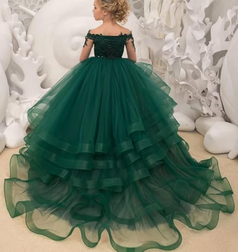 Girl’s Long Sleeve Flower Girl Dress Princess Ruffles Pageant Dresses Tulle Lace Tiered Kids Party Prom Ball Gown3