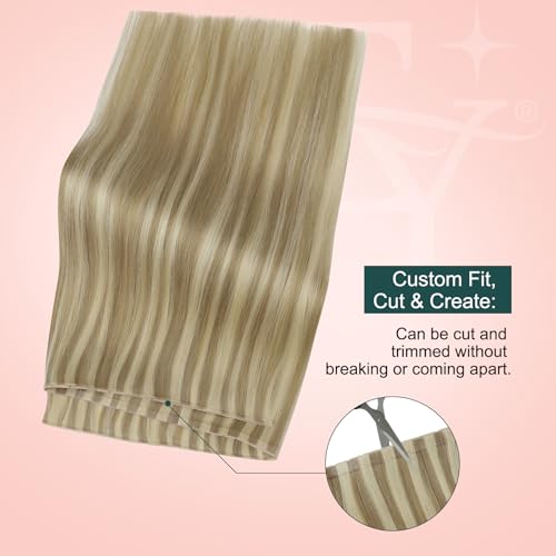 Image of Easyouth 24 Inch 100g Butterfly Weft Hair Extensions Blonde, Real Human Hair Butterfly Weft Extensions Highlight, Golden Blonde Mix Medium Blonde, Long Straight Hair, Breathable Hole Wefts Extension