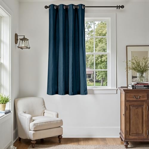 jinchan Room Darkening Linen Textured Curtain 54 Inch Length for Living Room Room Darkening Thermal Insulated Grommet Top Window Drape for Bedroom 52" W x 54" L Blue 1 Panel 52"W x 54"L (Pac