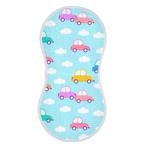 2 Pack Baby Burp Cloths, Soft Absorbent Burping Cloths for Babies, Cotton Milk Spit Up Rags, Large Size for Newborns, Baby Boys and Girls (Pastel Car Pattern)2