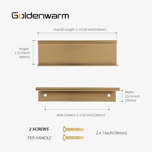 Image of Goldenwarm 15 Pack 5in Champagne Bronze Finger Edge Pulls for Cabinet | Aluminum Alloy, Brushed Gold Cabinet Handles, Edge Pulls for Cabinets, Nickel Handles, For Drawers, Dressers, Screws Included