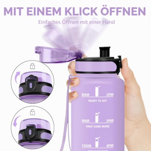 HoneyHolly Trinkflasche 1500ML, Auslaufsicher mit Zeitmarkierung, Water Bottle, Trinkflaschen mit Filter… – Ansicht 3