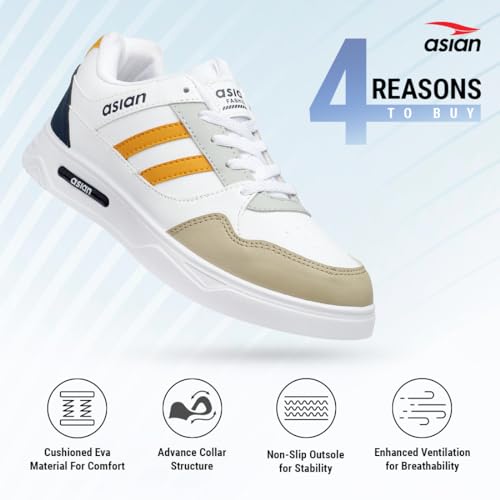 Image of ASIAN Men's BOSTON-02 White Casual Sneaker Shoes with Synthetic Upper Lightweight Comfortable Mid Top Sneaker Shoes for Men's & Boy's
