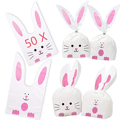 50 PCS Osterhasen Tüten, Geschenktüten Ostern, Partytüten Kindergeburtstag, Süßigkeiten Tüten, Hasen Biscuit Tüte, Ostertüten, Schön Hasenohren Tüten für Ostern, Hochzeit, Geburtstag Cover