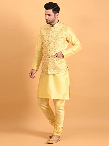 Image of Uri and MacKenzie Men's Silk Blend Kurta Pajama with Designer Ethnic Nehru Jacket /Modi Jacket