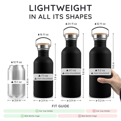 Image of Bambaw 16 oz Stainless Steel Water Bottle, Black - Non-insulated, Dishwasher Safe, No Straw