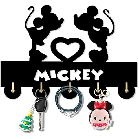 QIANGGE Mick Key Hook Mouse Key Holder Self-Adhesive Key Rack for Entryway, 5 Hook Black Heavty Duty 6 LB, Wall Hooks Coat Rack, Gifts for Mick Lovers Cover