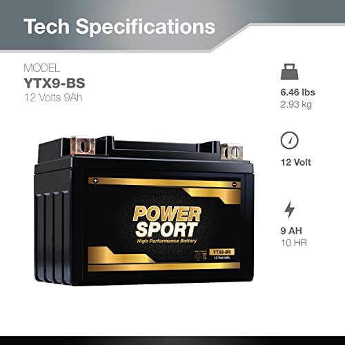 Image of ExpertPower YTX9-BS ATV Battery Replacement ETX9-BS - 180 CCA AGM Motorcycle Battery 12V 9Ah Sealed Lead Acid Powersports Batteries for 4 Wheeler, UTV, Scooter, Nut & Bolt Terminals