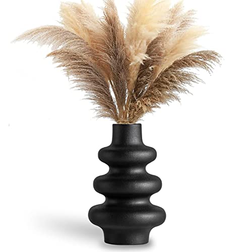 Yinghesheng Vase Für Pampasgras Schwarz, Vase Schwarz Matt, Keramik Vase Für Pampasgras, Spirale Blumenvase, Moderne Keramik Deko Vase Für Getrocknete Blumen, Büro&Wohnungsdekoration,L Cover