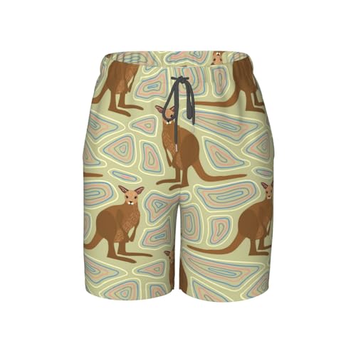 Boys Swim Trunks Kangaroo Ethnic Ornament Mascot Cute Kids Swim Shorts Quick Dry Beach Board Pocket