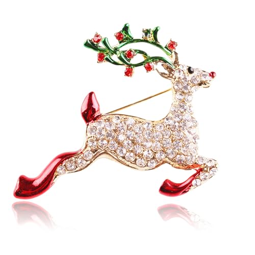 RLHRNDE Christmas Rhinestone Crystal Brooch Pin for Women Man Elegant Xmas Hat Bell Snowmen Cat Garland Glove Reindeer Angel Boots Pins Fashion Sparkling Clothing Matching Christmas Jewelry Gift (Reindeer)