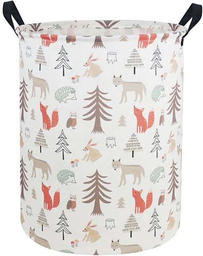 ESSME Kids Laundry Hamper,Animal Hamper Collapsible Canvas Waterproof Storage Bin for Girls, Nursery Hamper,Gift Baskets,toy bins(Grey animal)