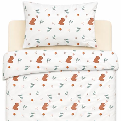 Lovely Hippo Lenzuola 80 x 160 cm con angoli + Copripiumino 120x170 cm + Federa per Cuscino per bambini (Orsetto, Letto 80x160cm - Set 3 pezzi)