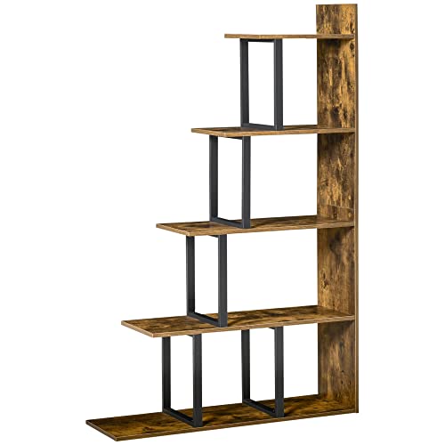HOMCOM Étagère bibliothèque séparateur de pièce Style Industriel en escalier 5 étagères 102 x 30 x 160 cm, Brun Rustique