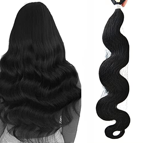 24 Inch I Tip Wavy Hair Extensions Human Hair Color #1B Off Black Keratin Bond Hair Extensions 50S/40G Black Fusion Hair Extensions