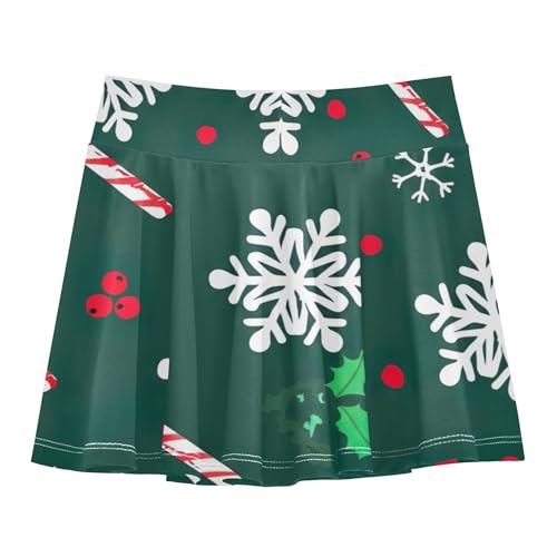 Joisal Athletic Shorts for Girls Skorts Candy Cane Christmas Green Skirts with Shorts Preppy Girl Skort 3t2