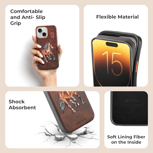 Image of PULOKA - Mobile Cover for iPhone 13 - Horse Embroidery - Sleek & Stylish - Protective & Anti Scratch Phone Cover Vegan Leather Back Case - Men & Women - Santa Barbara Polo (Brown)