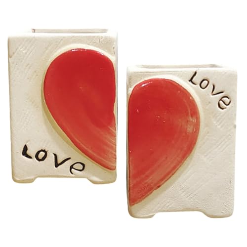 BESPORTBLE Macetas Pequeñas de Cerámica en Forma de Corazón 2 Unidades Macetas Decorativas Cuadradas de Barro para Plantas Suculentas Contenedor Decorativo para Jardín Balcón y Oficina